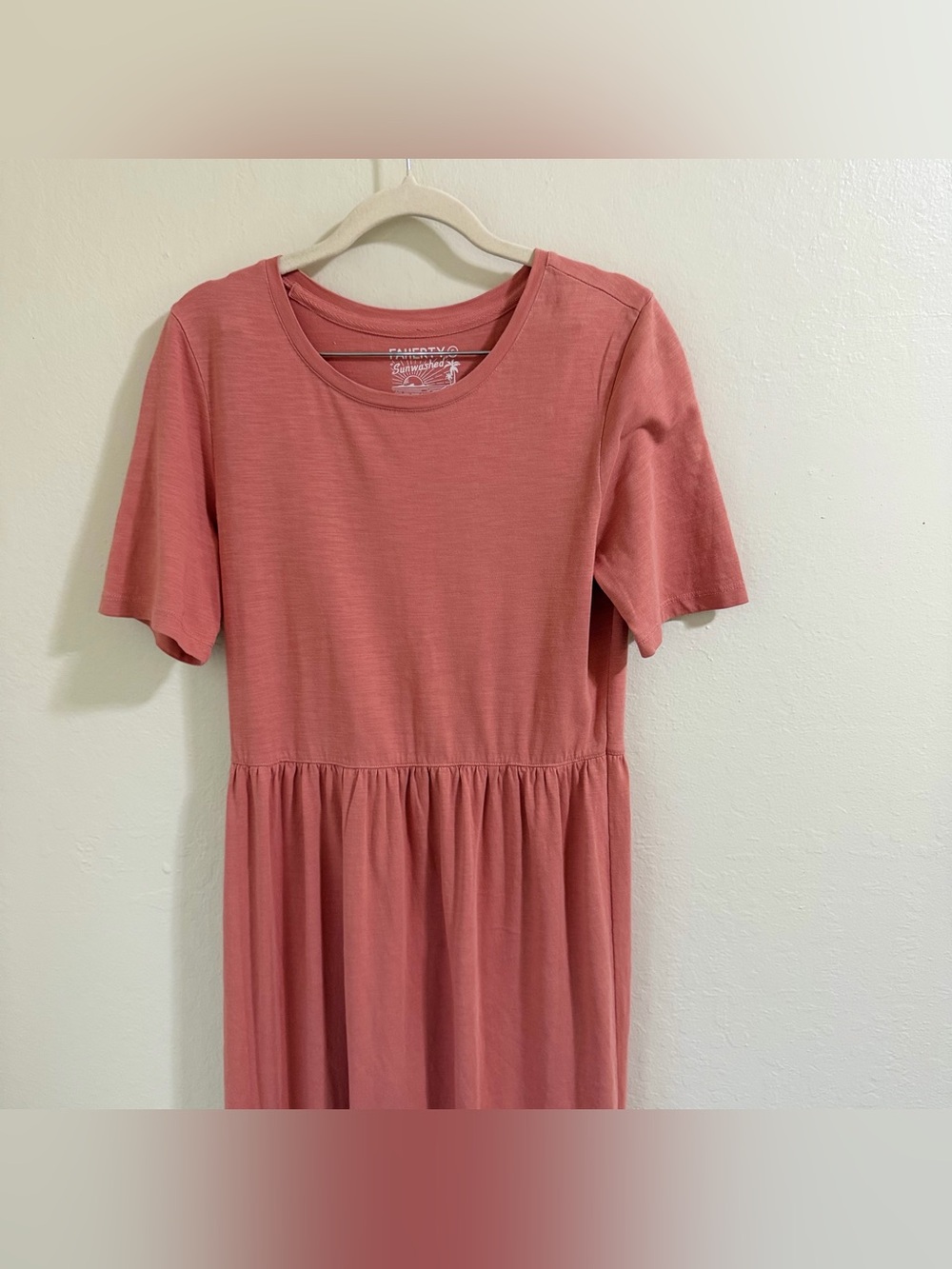 Faherty Branson Dress Small S Pink Terracotta Organic Cotton Tiered Maxi Midi - Picture 4 of 9